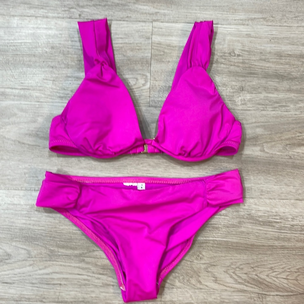 Hot pink bikini set with gold